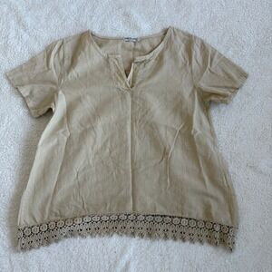 Terzo Millennio Lace Trim Tunic Top Beige‎ Size L Made in Italy Lagenlook Cotton